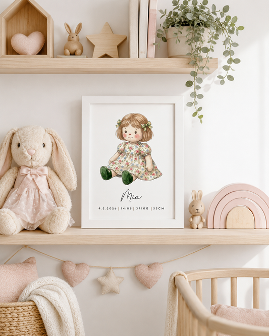 Grafika z rojstnimi podatki – punčka (zelena)