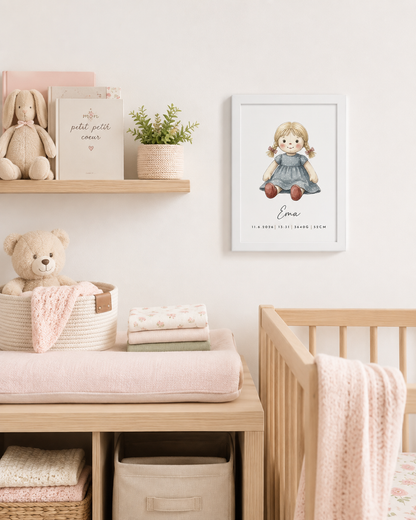 Grafika z rojstnimi podatki – punčka (modra)