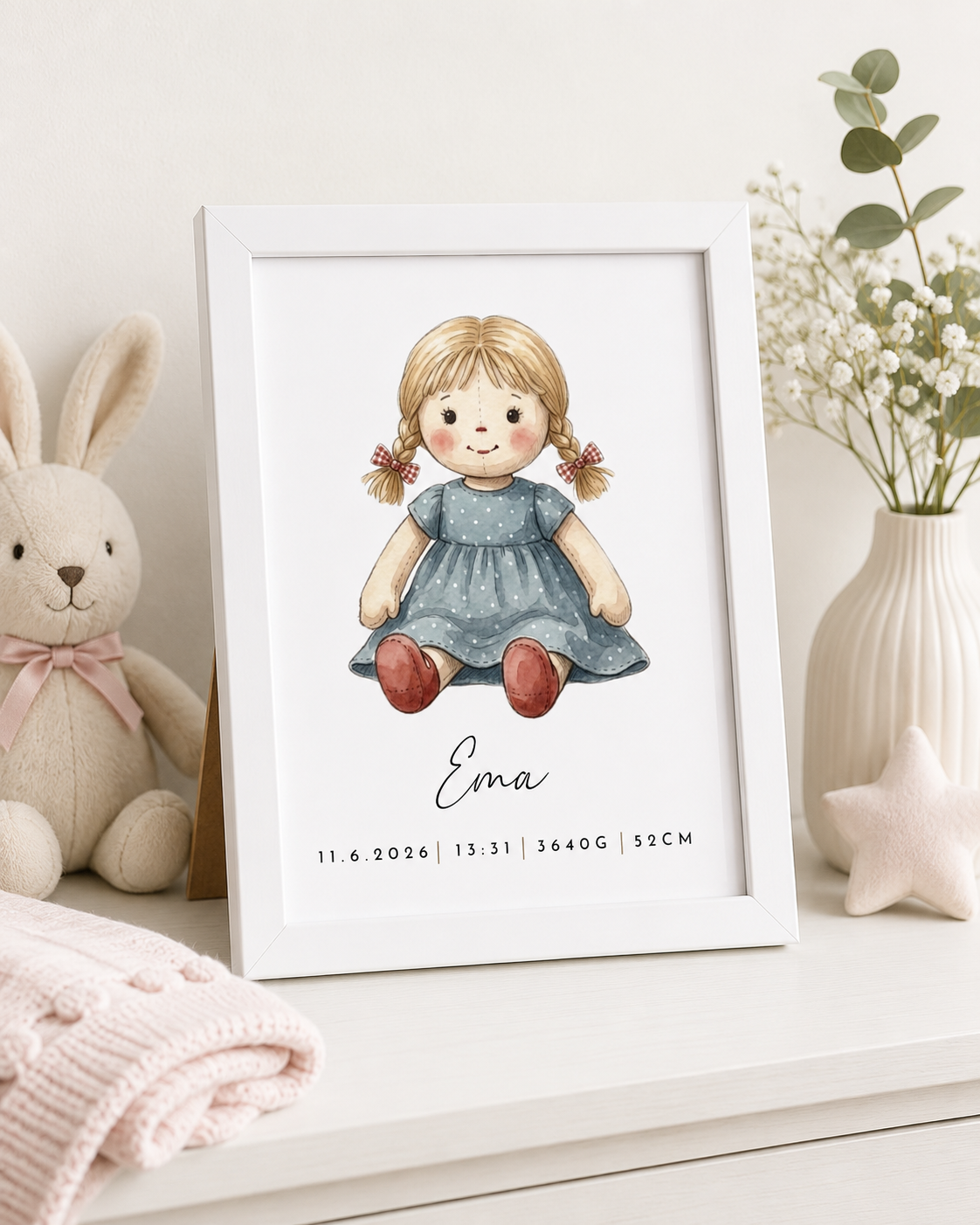 Grafika z rojstnimi podatki – punčka (modra)1
