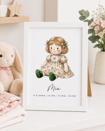 Grafika z rojstnimi podatki – punčka (zelena)