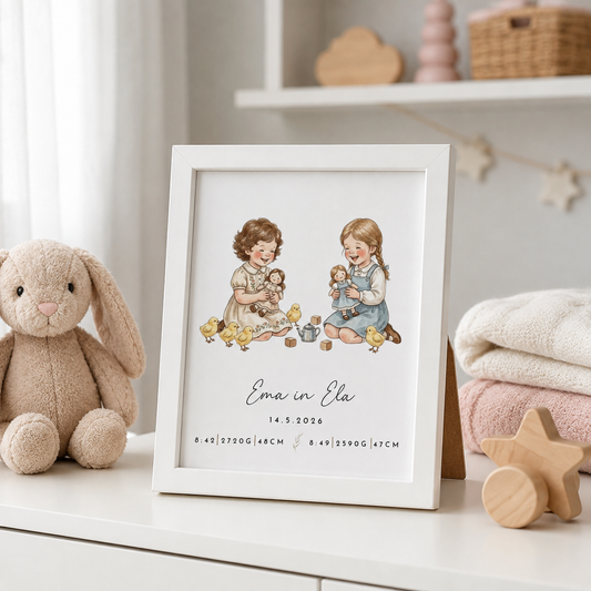 Grafika z rojstnimi podatki za dvojčici – deklici