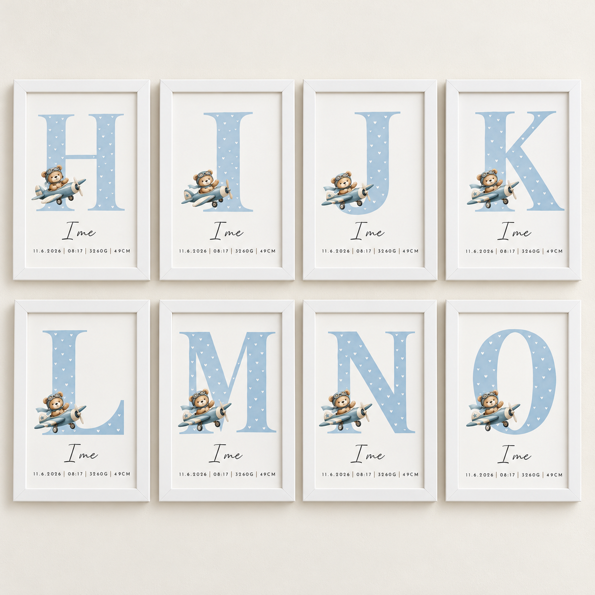 Grafika z rojstnimi podatki – medo abeceda (modra)