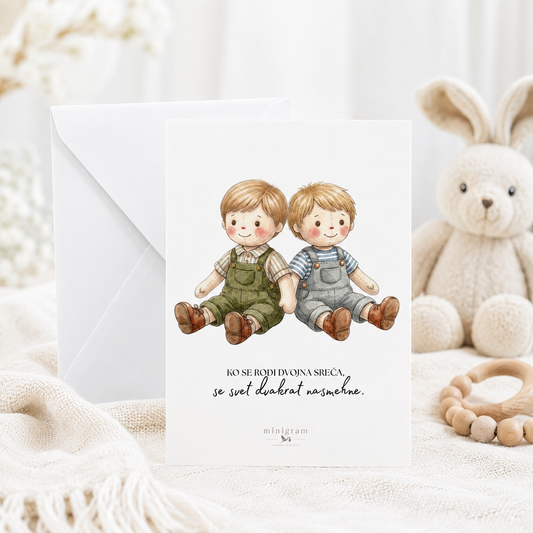 Voščilnica - Ko se rodi dvojna sreča... (dečka)