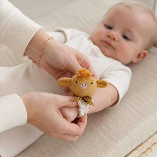 Ziggle Baby plišasta zapestna ropotuljica - kravica