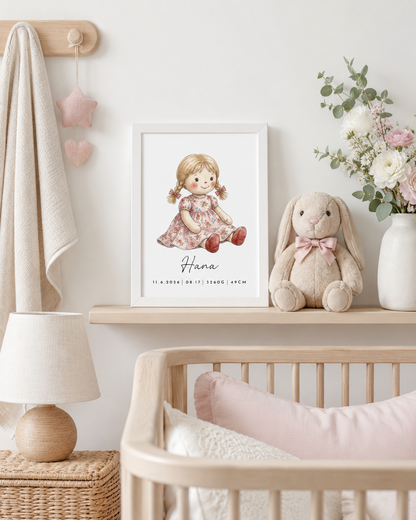Grafika z rojstnimi podatki – punčka (roza)