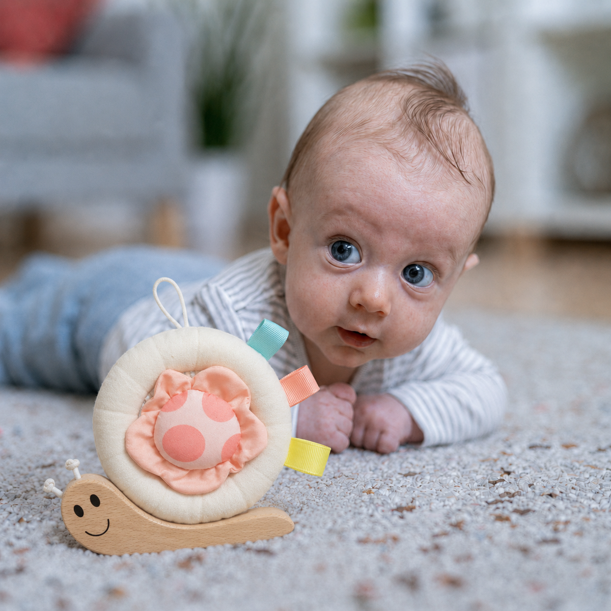 Hape Polžek z ogledalom in ropotuljico – obesek za voziček